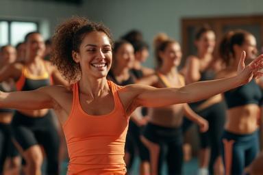 Diverse group exercising in a class